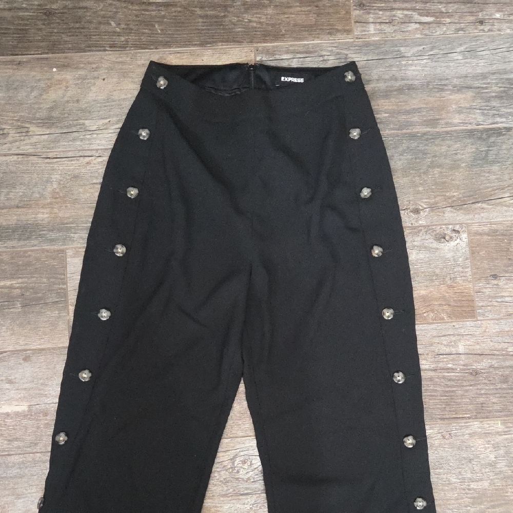 Express Black High Wasited Wide Legged Pants with Side Button Accents